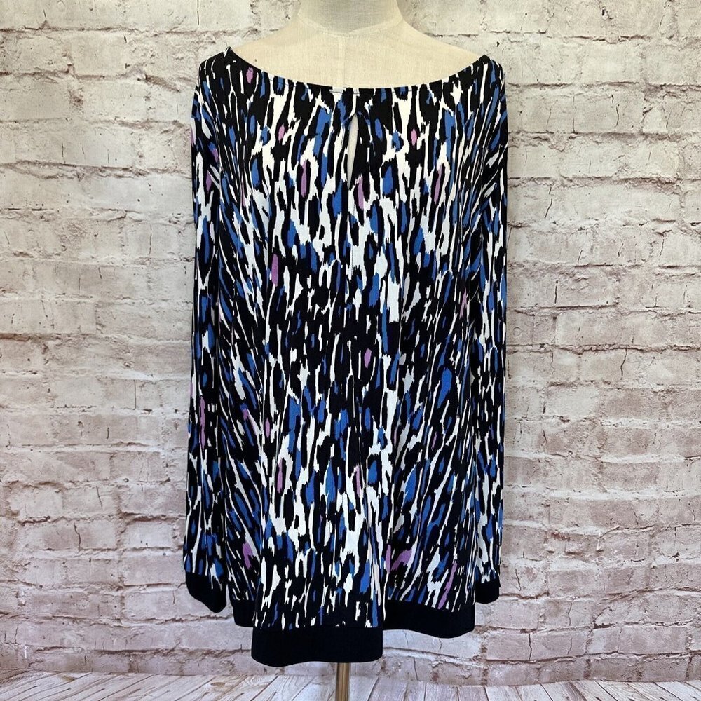 Worthington Woman 3X Shirt Top Long Sleeve Pullover Multicolor Back Zipper NEW